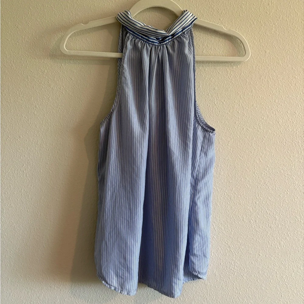 J. Crew 100% Silk High-Neck Tie-Back Sleeveless Women’s 2 Striped Blue/White